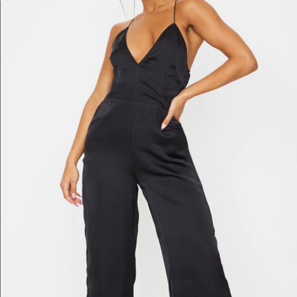 PrettyLittleThing Black Plunge Culotte Jumpsuit